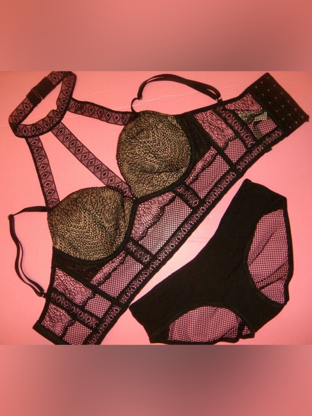 Victoria's Secret Black Lace Bralette plunge with Nude Lining high neck